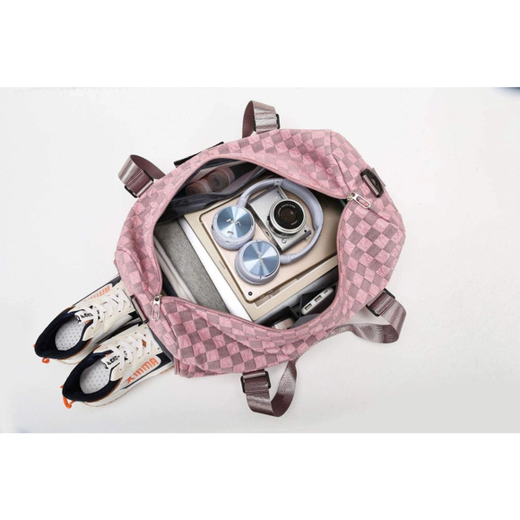 Textured Checkered Travel Duffel Weekender Pink - Picture 7 of 9